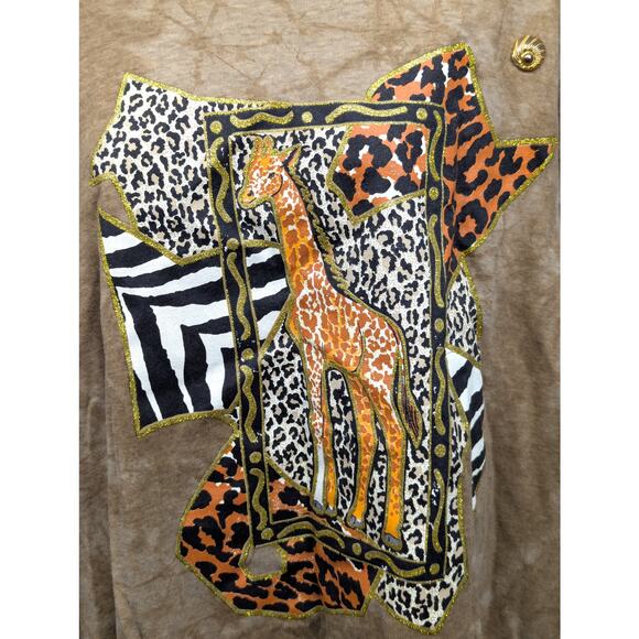 COPA CABANA Vintage Womens Shirt - Brown, Giraffe, Long Sleeve, Golden Buttons - Picture 3 of 7